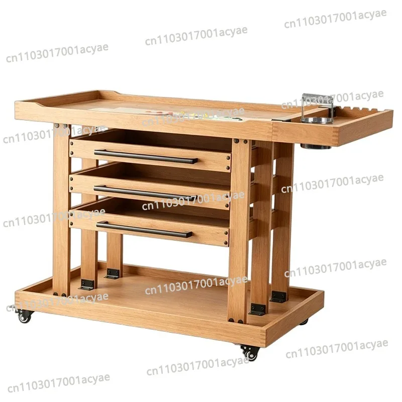 Art Supplies Storage Cart: 5-Tier Solid Beech Wood  Rolling Cart with 3 Drawers - Craft with 4 Wheels