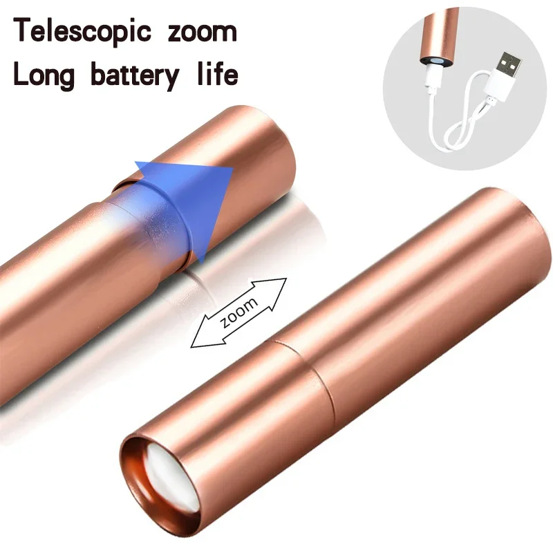 USB Rechargable Mini LED Flashlight Built-in battery 3 Lighting Mode WaterproofTorch Stylish Portable Suit for Night Lighting