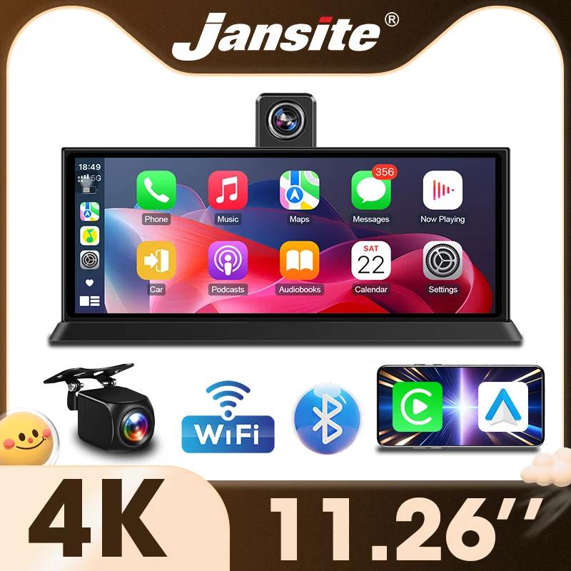 11.26/10.26 inch 4K Dashcam Car Rearview Camera Wireless CarPlay Android Auto Video Recording Night Vision WIFI GPS Navigation