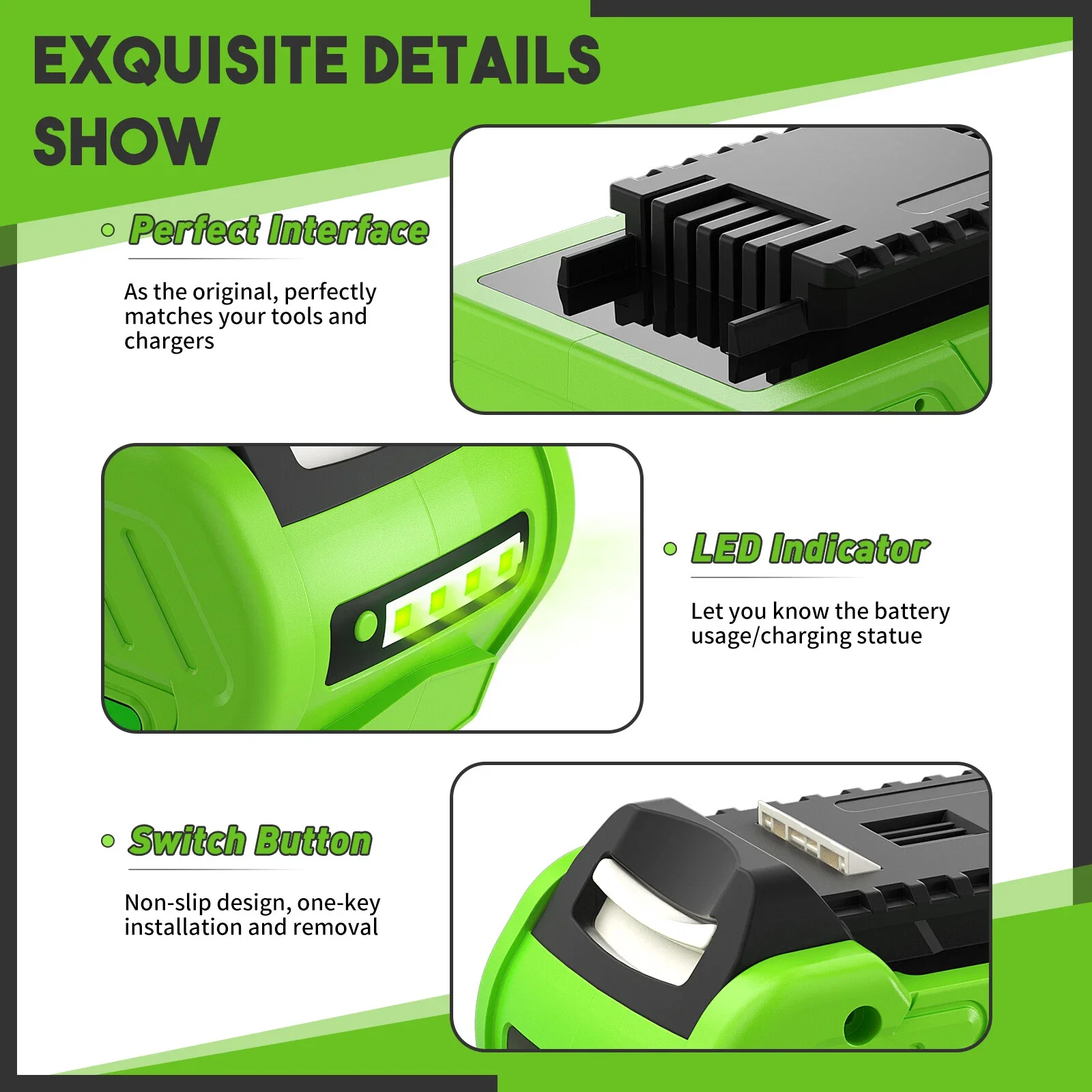 Akumulator Greenworks 40V 8.0Ah Li-ion do GreenWorks 29462 29472 29282 G-MAX GMAX, do kosiarek i elektronarzędzi. — zdjęcie produktu 4