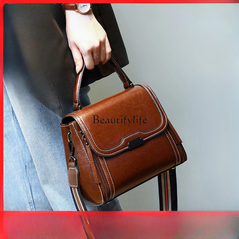 Bag 2022 New Genuine Leather Messenger Bag Female 2023 Light Luxury Minority Portable Bucket High Sense