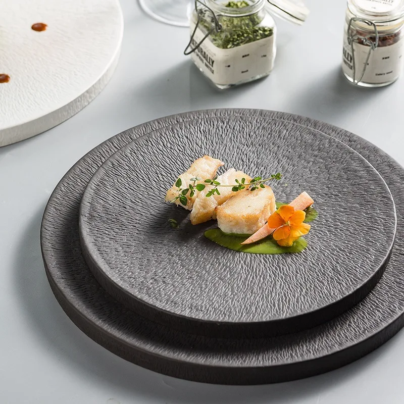 Creative Western Food Plate Steak Plates Flat Plate Household Ceramic Tableware Hotel Restaurant Luxury Special Dishes.