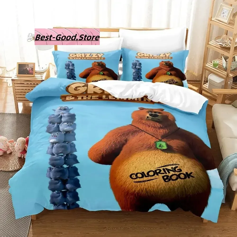 Grizzy and The Lemmings Bedding Set Single Twin Full Queen King Size Bed Set Aldult Kid Bedroom Sheet set 3D Print Cartoon