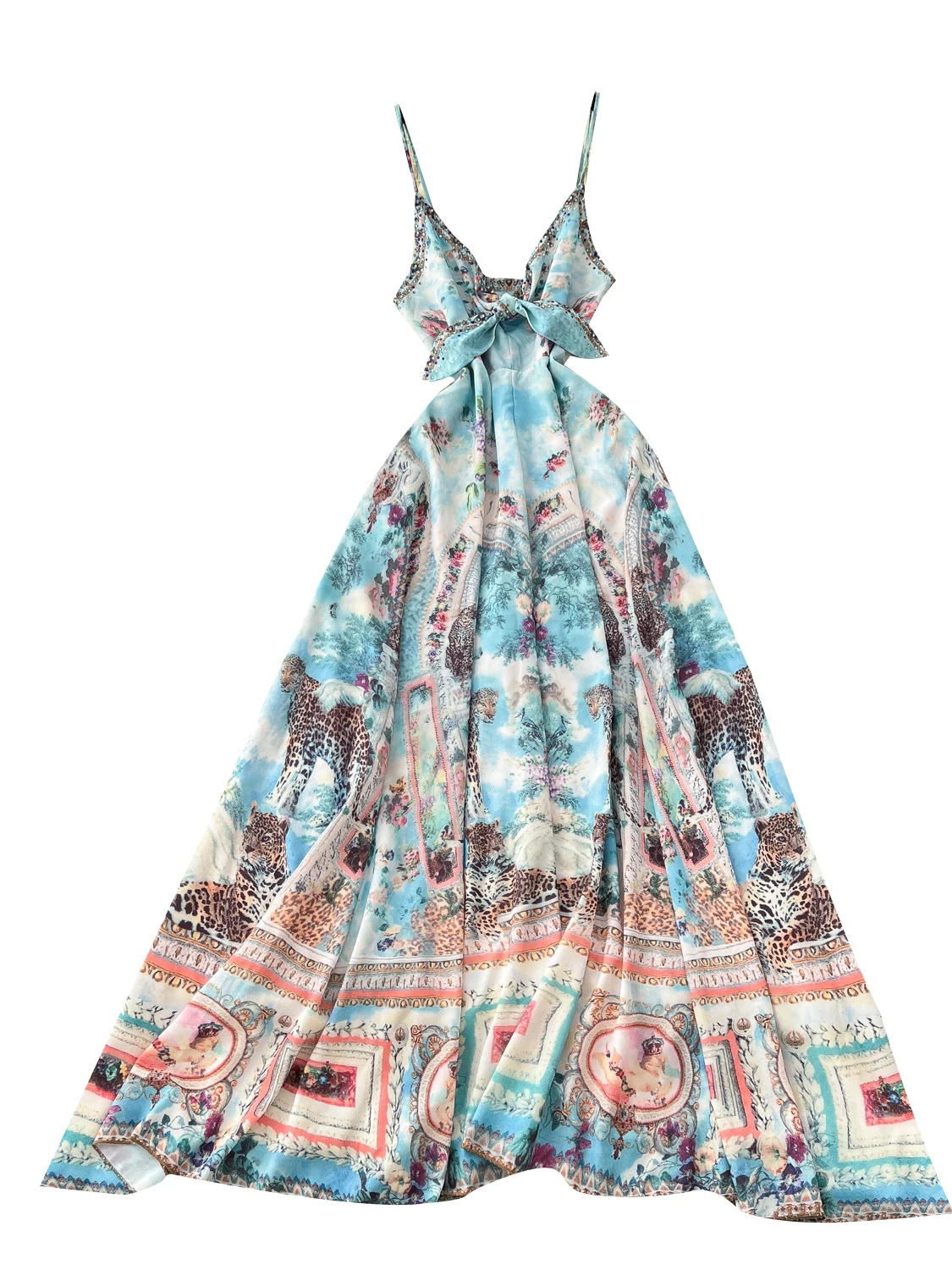 Beach Vaion Sle imprimé fleuri ter Dr femmes été nouveau noeud taille Cinch Super fée jupe longue