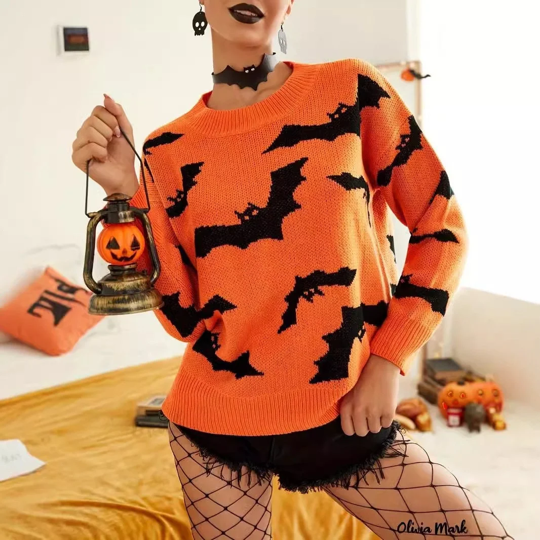 

Women's Long Sleeve Halloween Jacquard Sweater Fashion Holiday Style Bright Thread Coolmax Fiber Women's Knittedwear