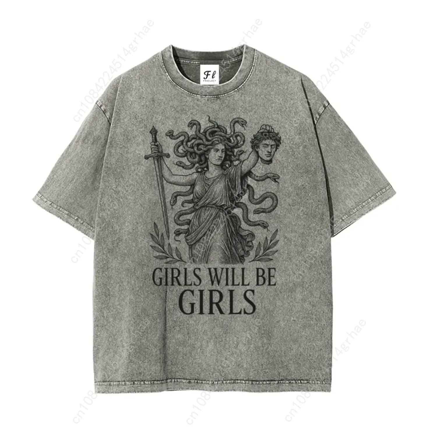 Girls Will Be Girls Medusa Shirt Oversize Unisex Washed T-Shirt for Women and Men's Unisex Fit Batik Cotton Oversize Streetwear