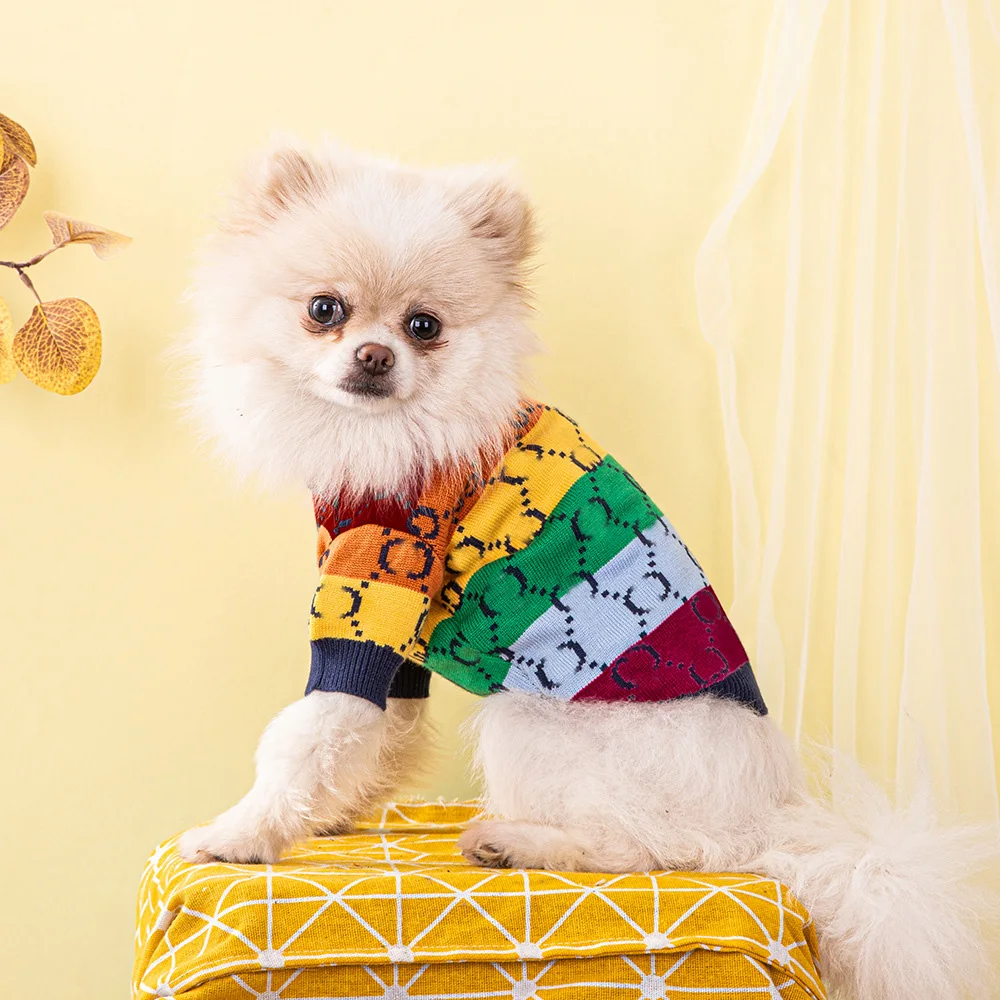 Trendy brand pet clothes thickened double layer pullover sweater in rainbow colors suitable for small and medium-sized dogs