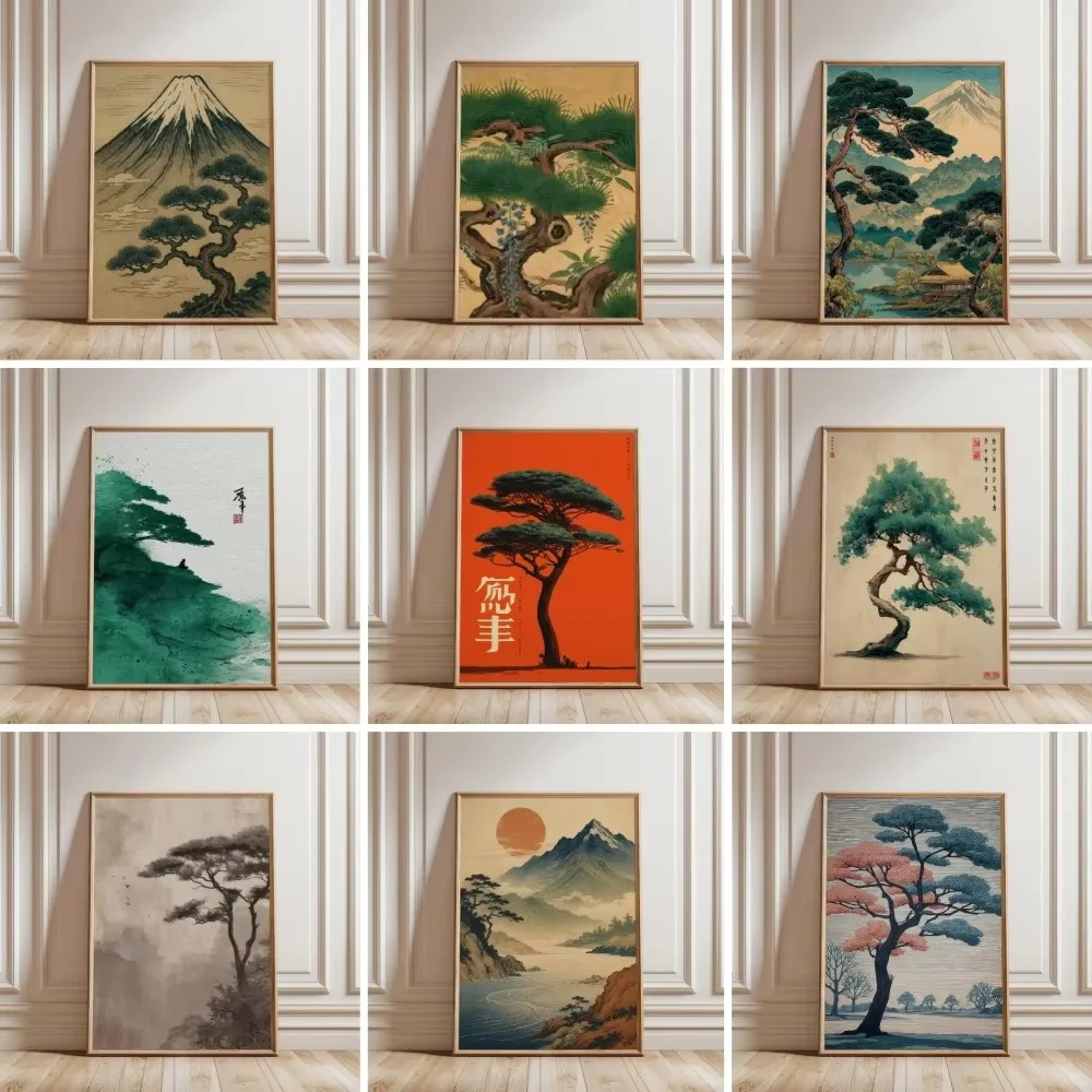 Frameless Japanese Landscape Poster Ukiyo-e Style Zen Natural Pine Canvas Printing Picture Wall Artist Residence Decoration