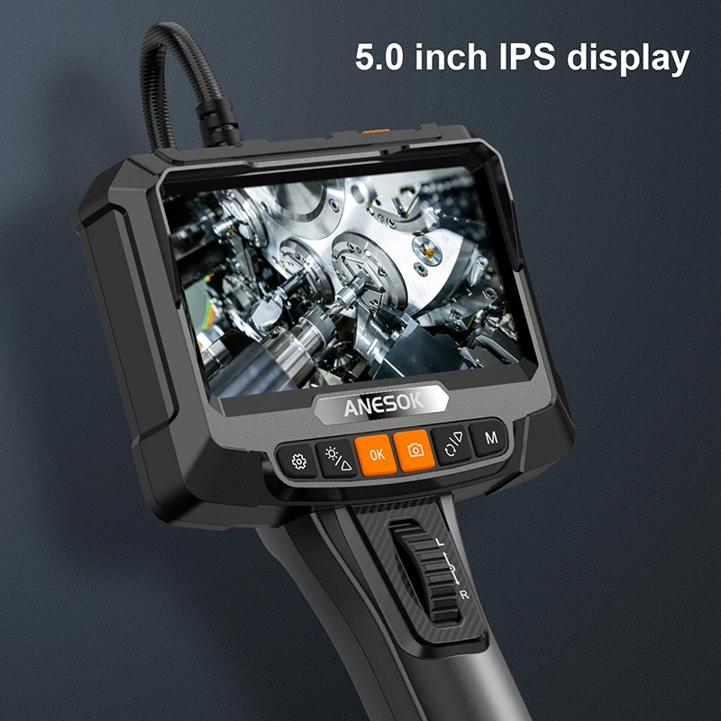 GXTWLSIX Steerable Industrial Endoscope Full HD 5“ IPS Display Borescope Piping Camera with 2000mAh Battery