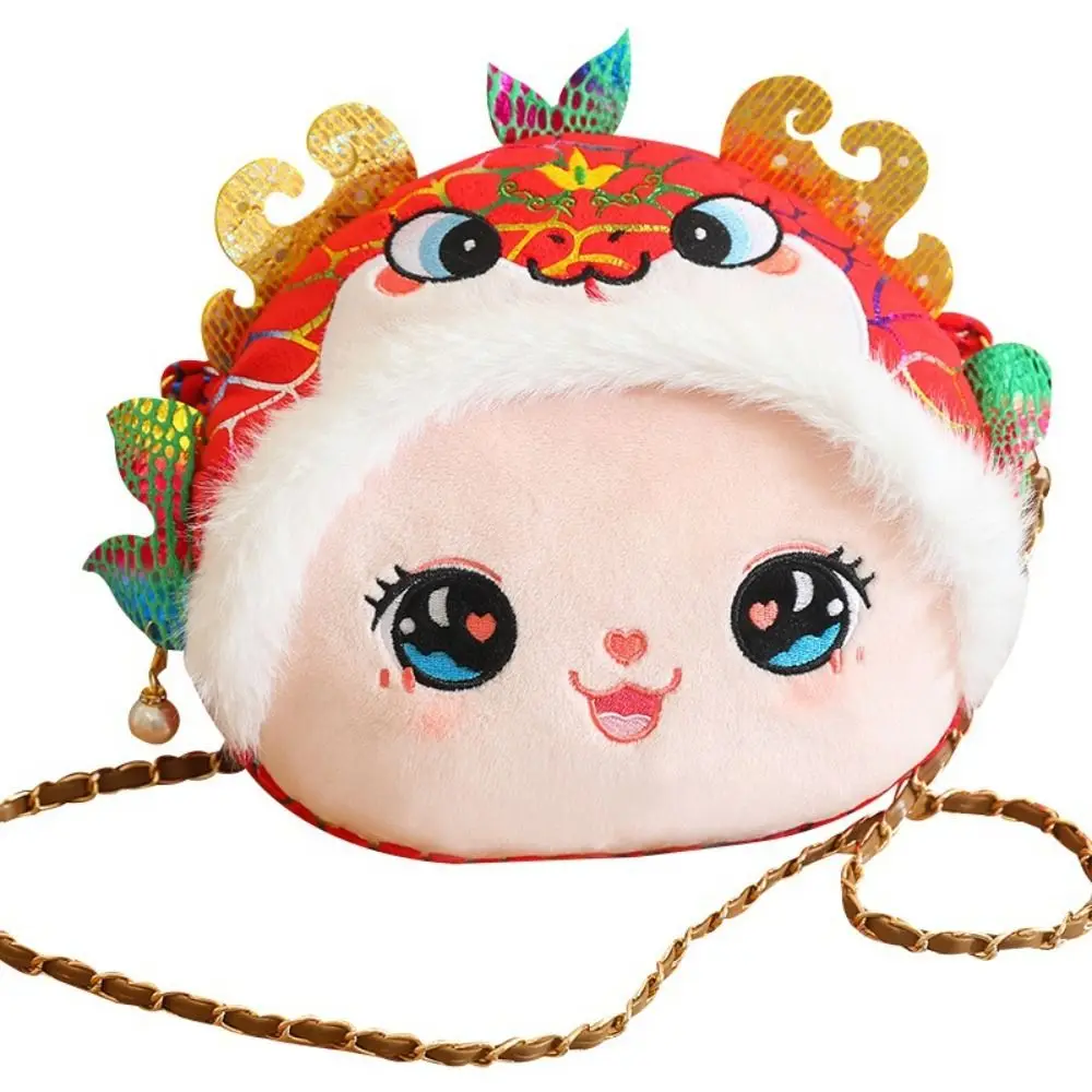 Bolso cruzado de felpa del año del serpiente del dinero de la suerte, sobre tradicional, monedero de felpa de serpiente china, billetera de dinero de la suerte roja de peluche