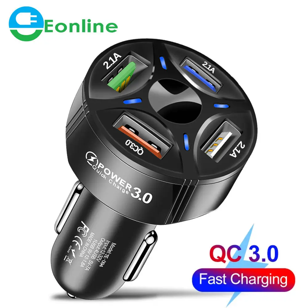 

Eonline Car USB Charger 7A 48W 4 port Quick Charge 3.0 Universal Fast Charging For iphone 11 Pro Samsung A31 Cigarette Adapter