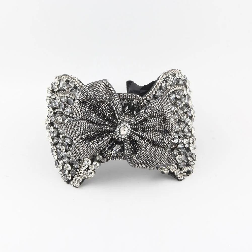 New fashion style heavy industry full diamond bow headband exaggerated high cranial top rhinestone hair accessories headgear wom