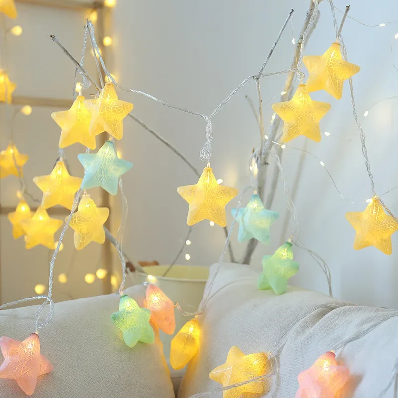 3M 20LED Macaron Color Crack LED Star Lantern String Girl Heart Bedroom Children's Room Starry Sky Decoration Festival Light