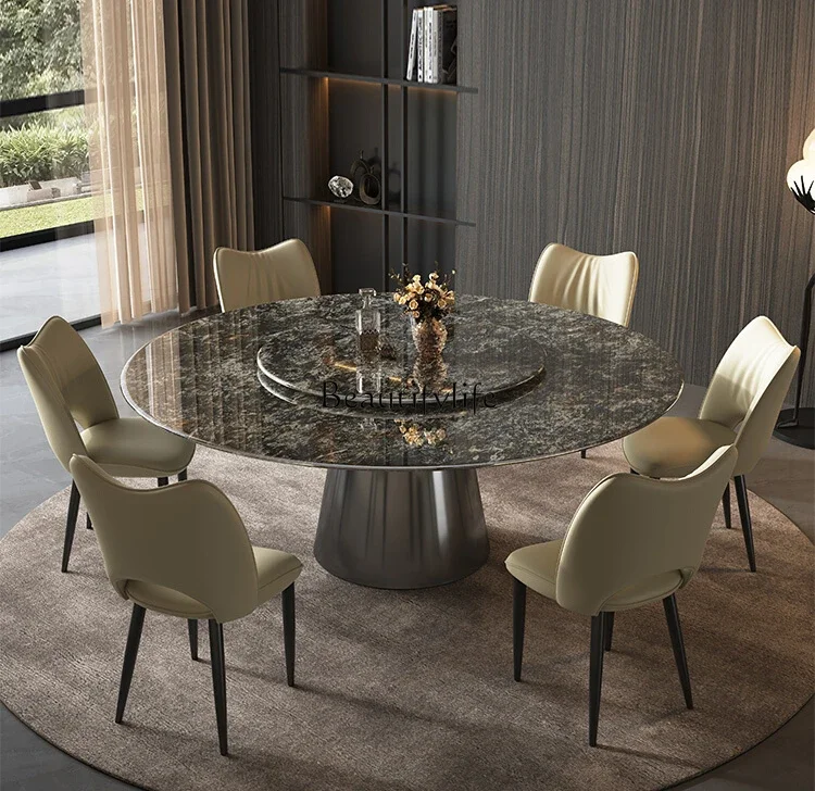 Light Luxury Natural Platinum Diamond Marble Round Medieval Luxury Stone Dining Table