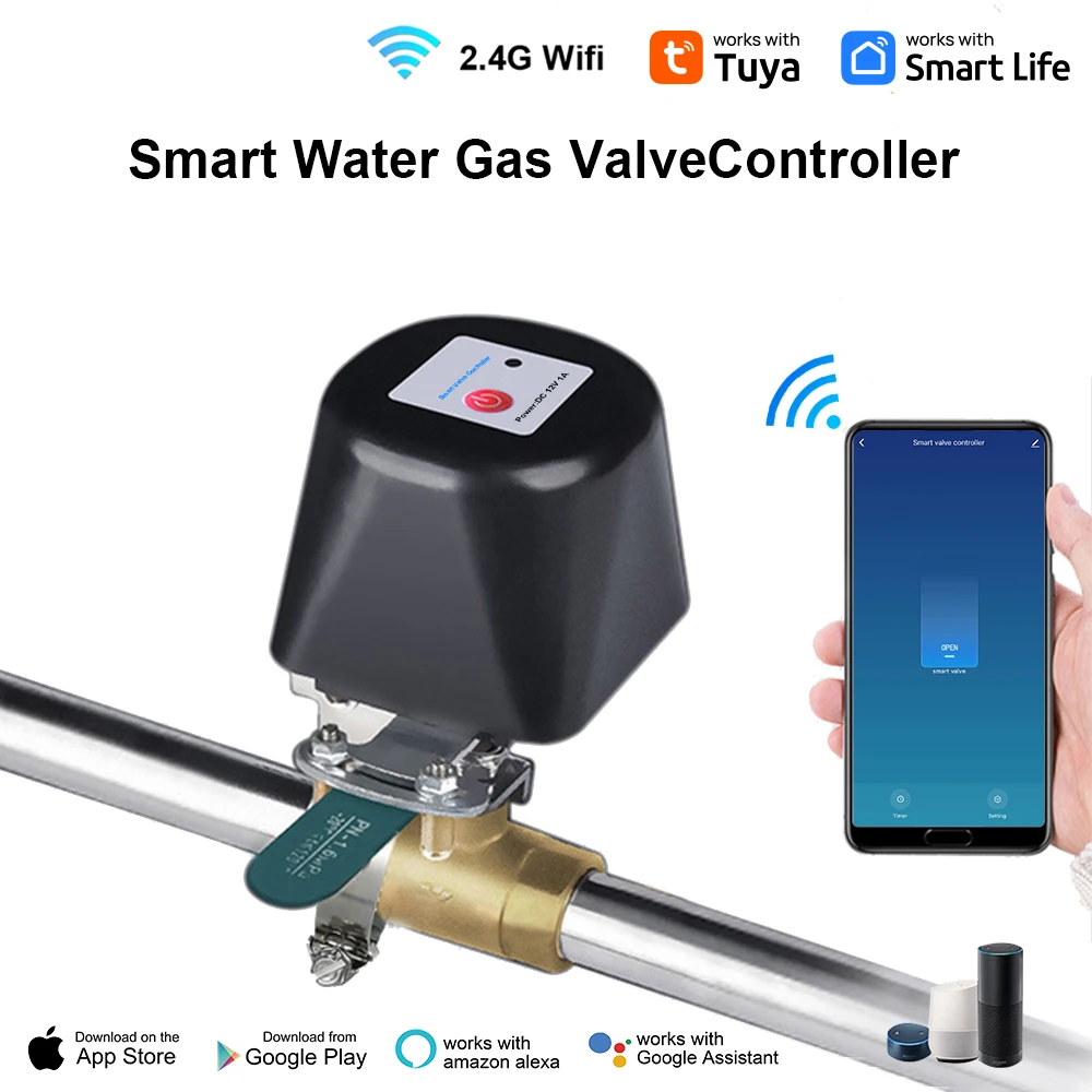 Tuya Smart WiFi Gas Valve Manually Open Valve Manipulator Control Home Automatically Shut-Off Gas Controller Work with Alexa