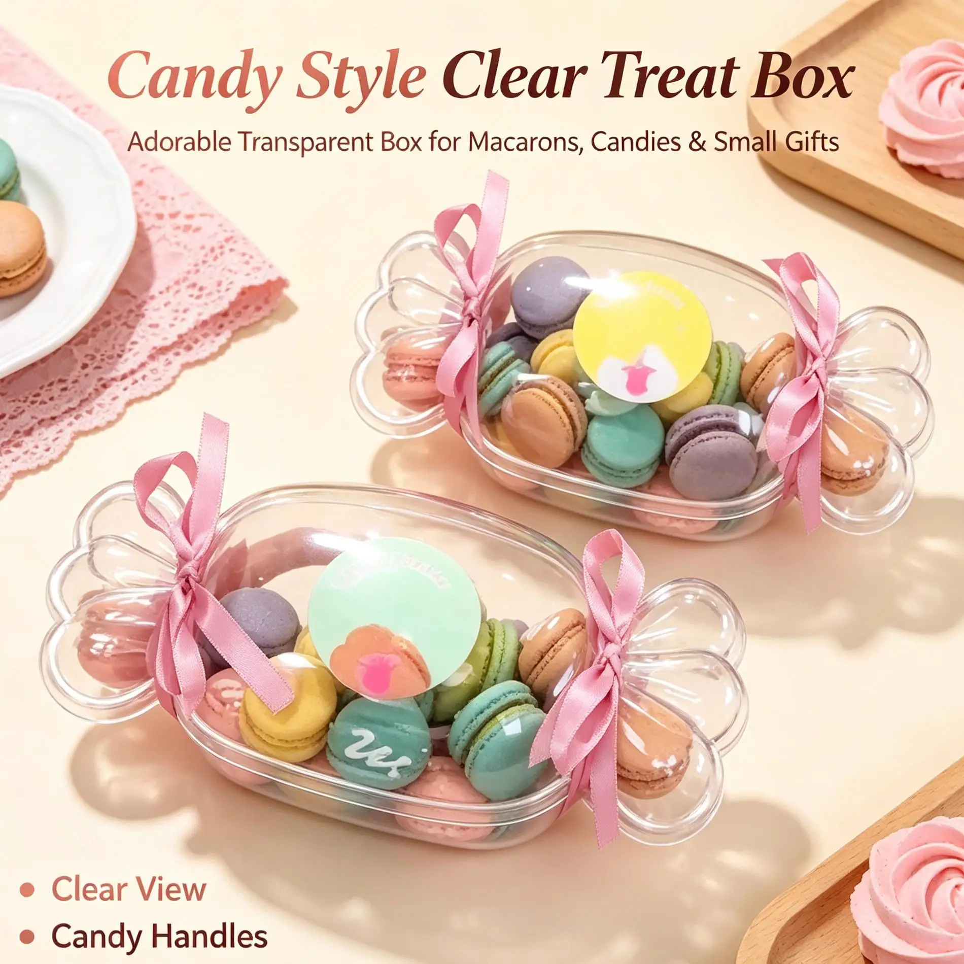 5/10Pcs Cute Candy Shaped Clear Plastic Storage Box with Airtight Lid, Free DIY Stickers, Snack Packing Kids Party Favors