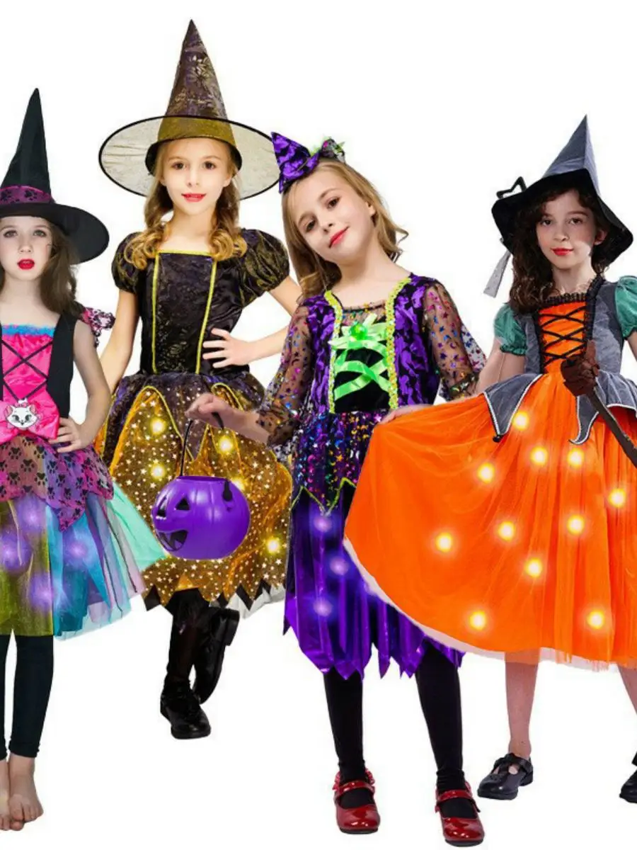 

Halloween Glowing Witch Children's Cosplay Party Costume Stage Performance Costume Polyester Material Traditional Chinese Cos...