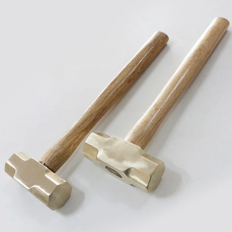 0.5/1/2P Copper Hammer with Wooden Handle Multi-functional Octagonal Copper Hammer Construction Tool Geology Work Tools