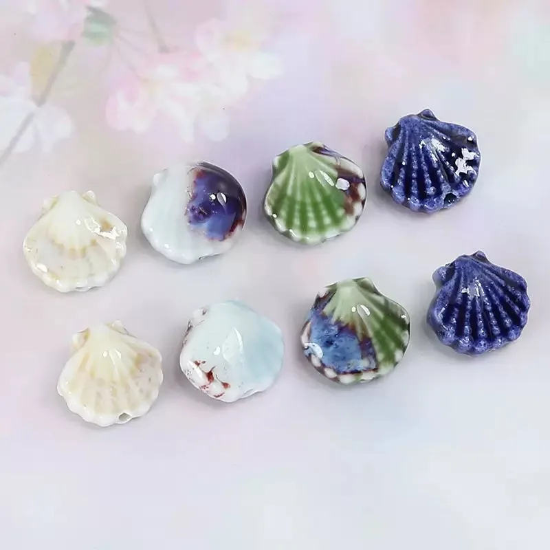 10PCS Small Scallop Shell Ceramic Beads for DIY Jewelry Making Pendant Accessory Bracelet Material Scattered Design