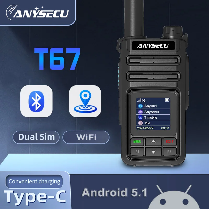 Nuevo Anysecu 4G T67/V8 Android 5,1 5000mAh T67 1,44 pulgadas 512MB + 1GB funciona con realptt/zello/poc global/POC stars T67 V8 radio