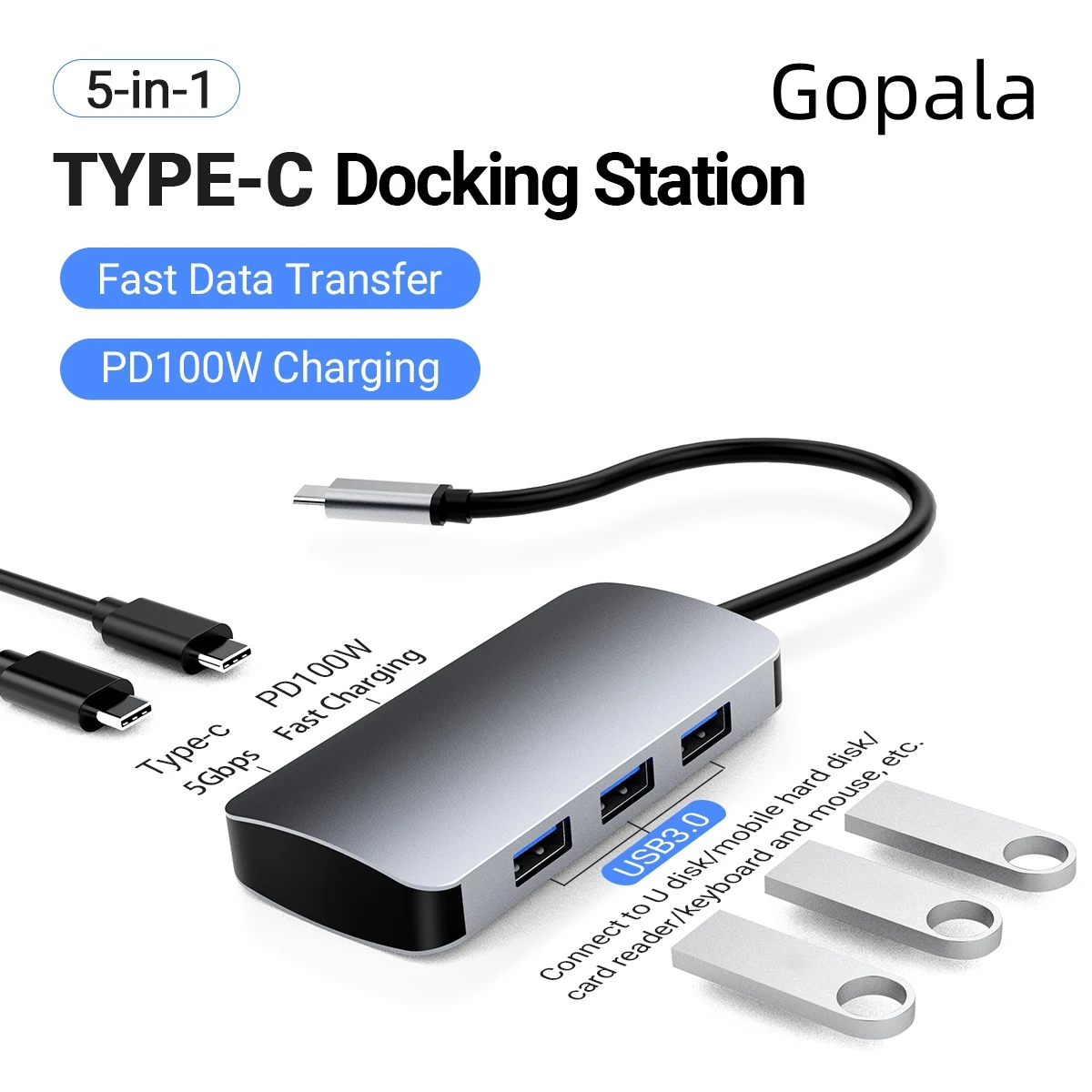 

Gopala USB C Hub Multiport 5 in 1 with 3*USB 3.0, Type C 3.0 for MacBook Pro/Air iPad Pro XPS Type C