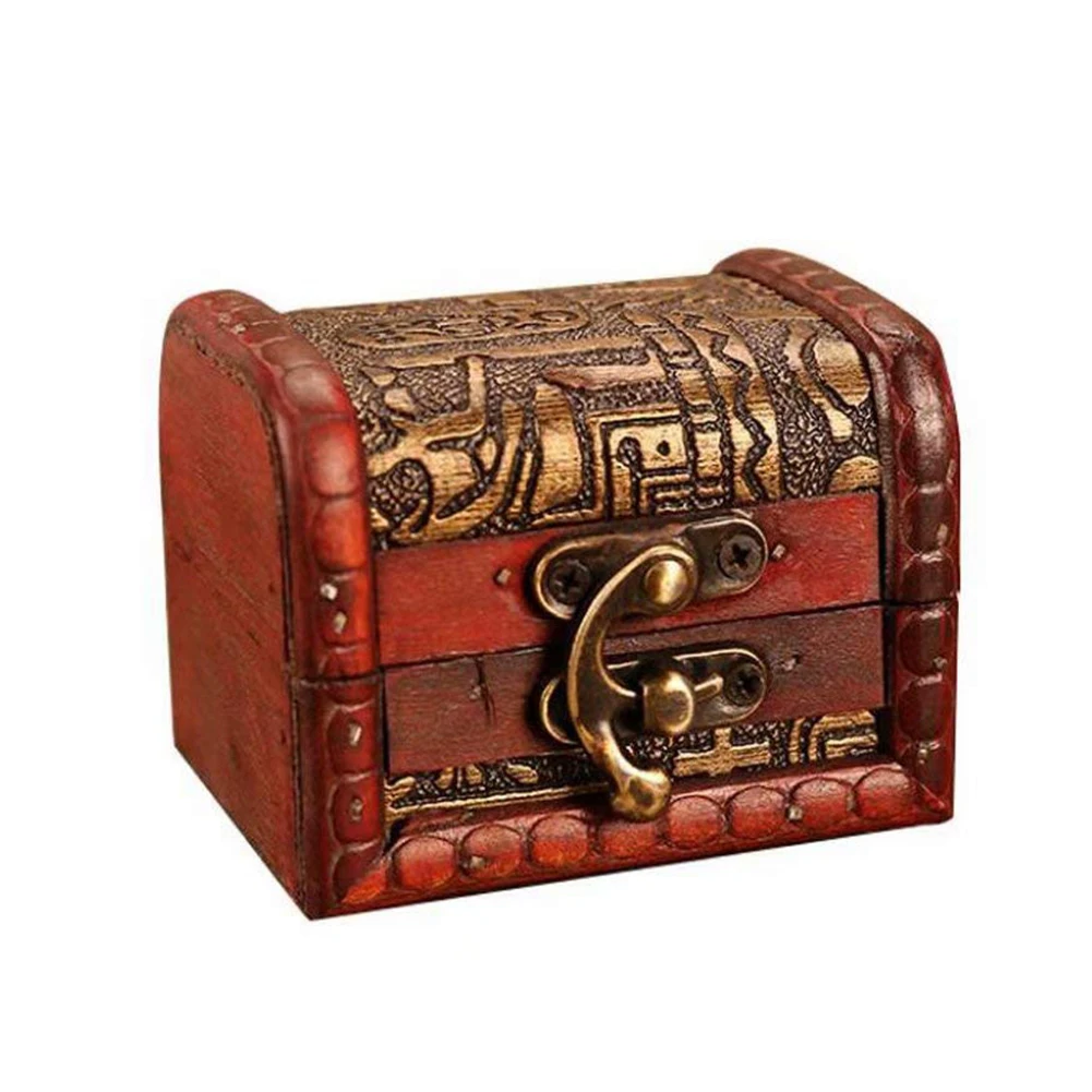 1 piece vintage metal lock wooden storage box jewelry treasure storage box, Christmas birthday gift