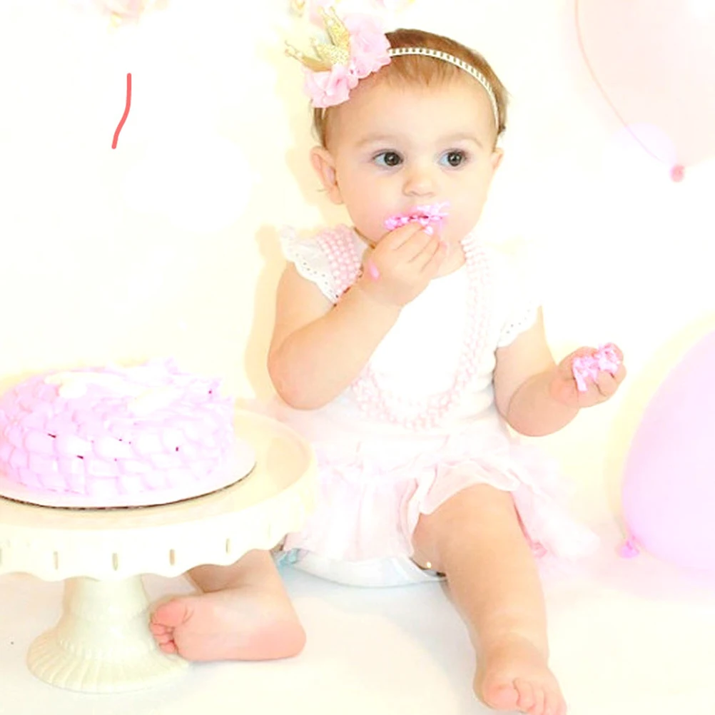 

Headband Crown Tiara For Infant Girls Shiny Glitter Fabric Adjustable Stretchy Comfortable First Birthday Party Dress