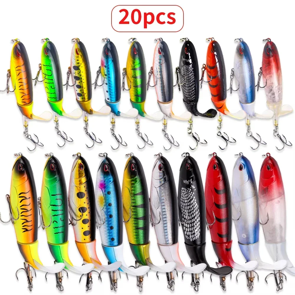 

20pcs 1set 13g 35g Topwater Fishing Lures Set Of 20 Popper Bait With 3D Eyes ABS Plastic Hard Baits For Bass Pike