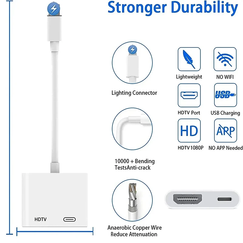 For 8 PIN to HDTV Digital AV Adapter 1080P HDMI Sync Screen Digital Audio AV Converter for HDTV Projector Monitor iPhone 14 13