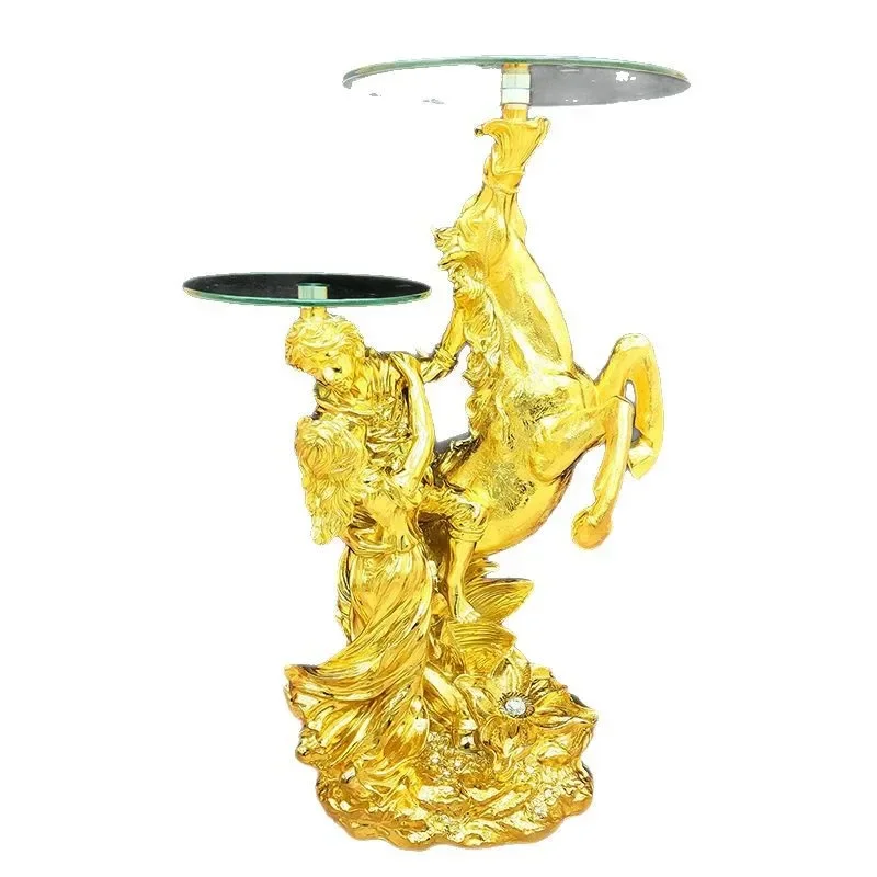 

European-style floor ornaments, double-character couple horse art and crafts, electroplated gold, living room decoration