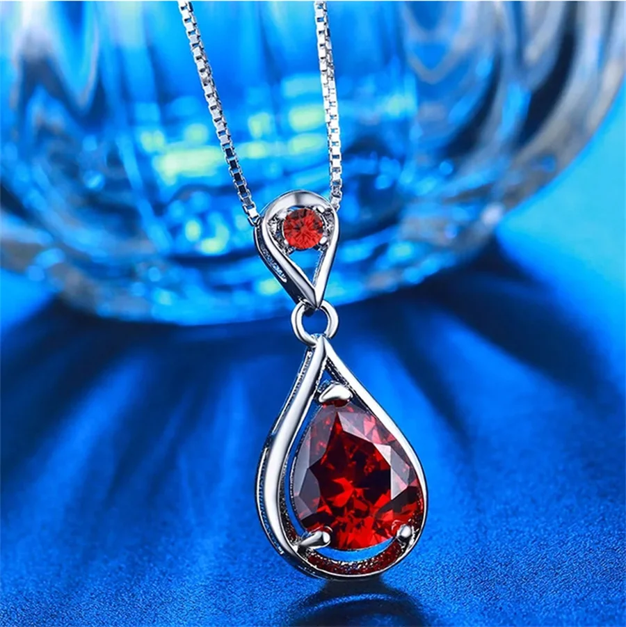 Drop Earring and Pendant Necklace Sets Luxury Red Cubic Zirconia Fashion Jewelry Set Fine Party Accessories N005