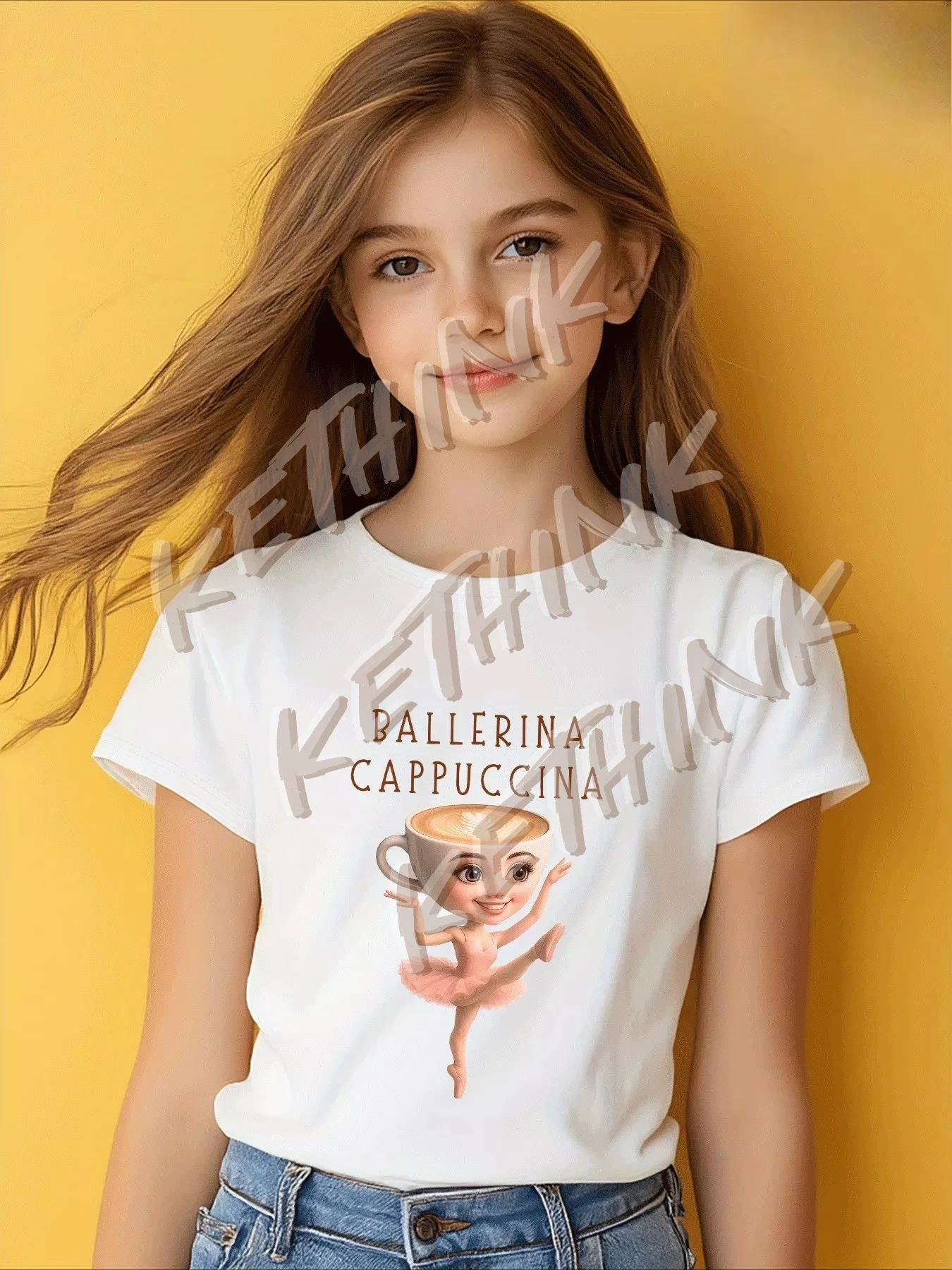 

Балетный капучино для девочек BALLERINA CAPPUCCINA с короткими рукавами и круглым вырезом, летний повседневный топ с героями мультфильмов для девочек, обычная модная футболка