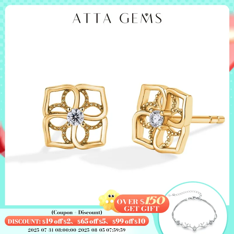 

ATTAGEMS Moissanite Stud Earrings for Women Solid S925 Sterling Silver Hollow Flower Engagement Wedding Fine Jewelry Daily Gift