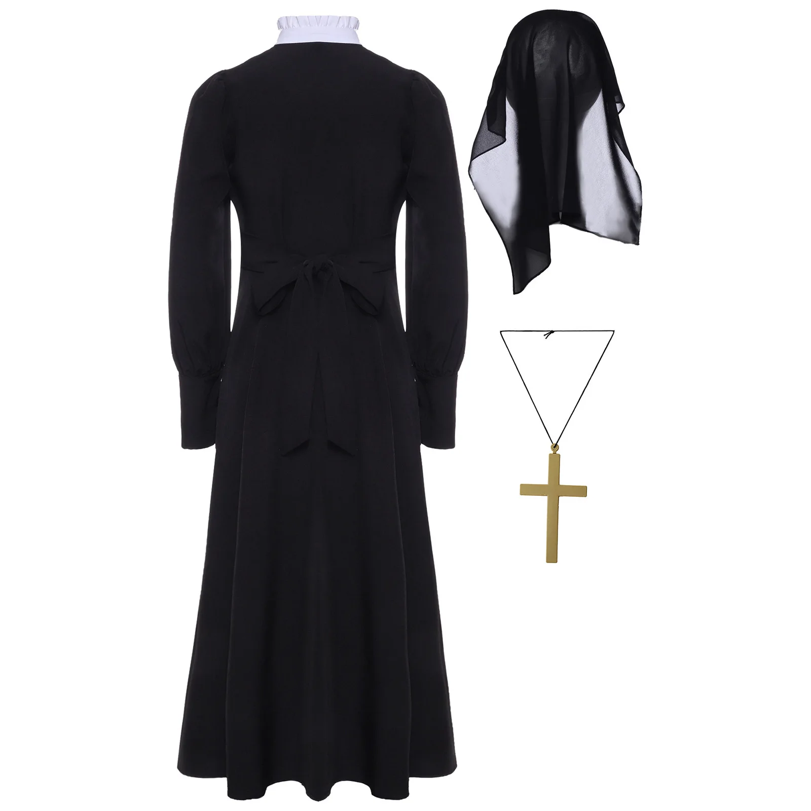 Детский костюм монахини для девочек, карнавальный костюм на Хэллоуин, платье с длинными рукавами, халат с вуалью, христианская католическая религия, миссионерское праздничное платье