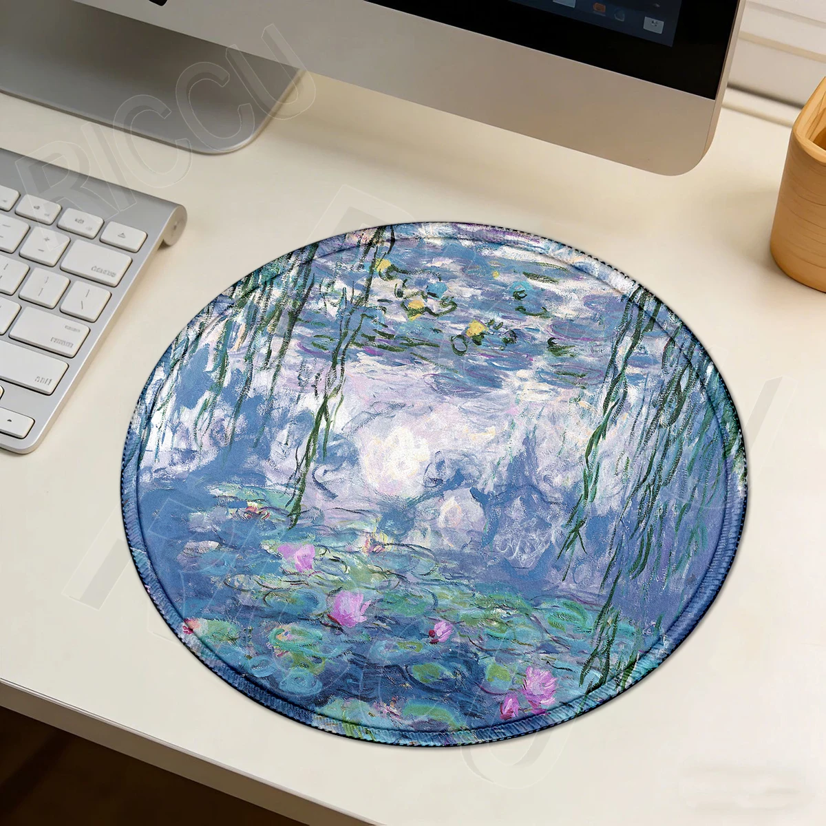 Van Gogh's Oil Painting Water Lily Mouse Pad Rubber Non-slip Desk Accessories Round Mousepad for Office&Gamer Keyboard Decor Mat