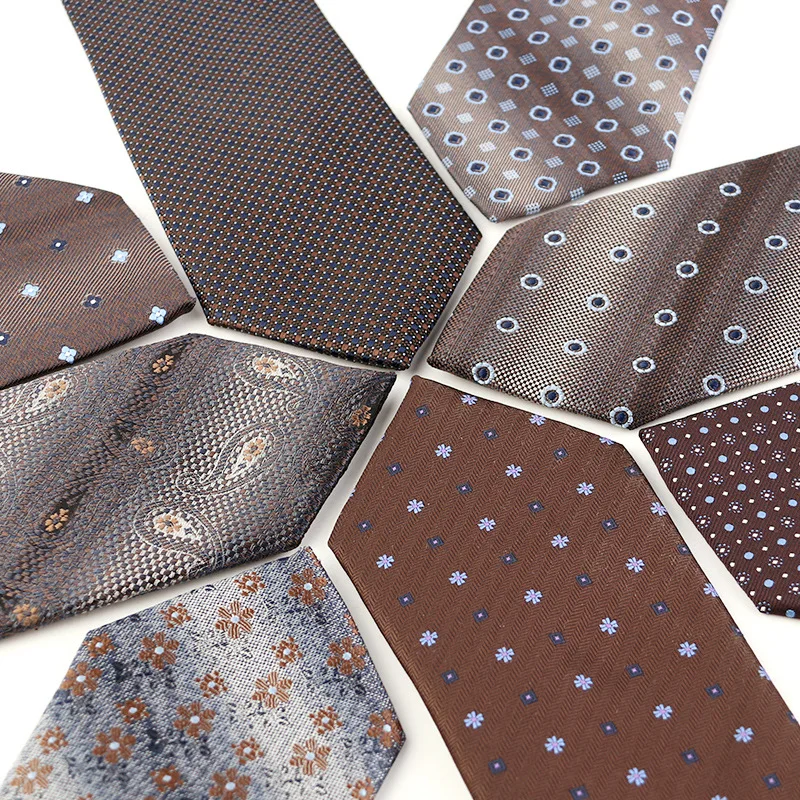 2024 New Brown Retro Flower Business Tie Men\'s Fashion Polyester Silk Hand Tie