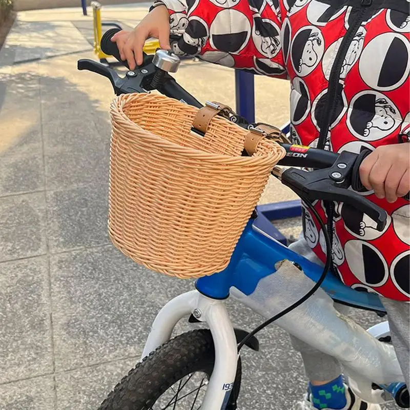 Woven Bike Basket For Kids Washable Front Handlebar Storage Basket Bicycle Basket With Strong Load-Bearing Capacity