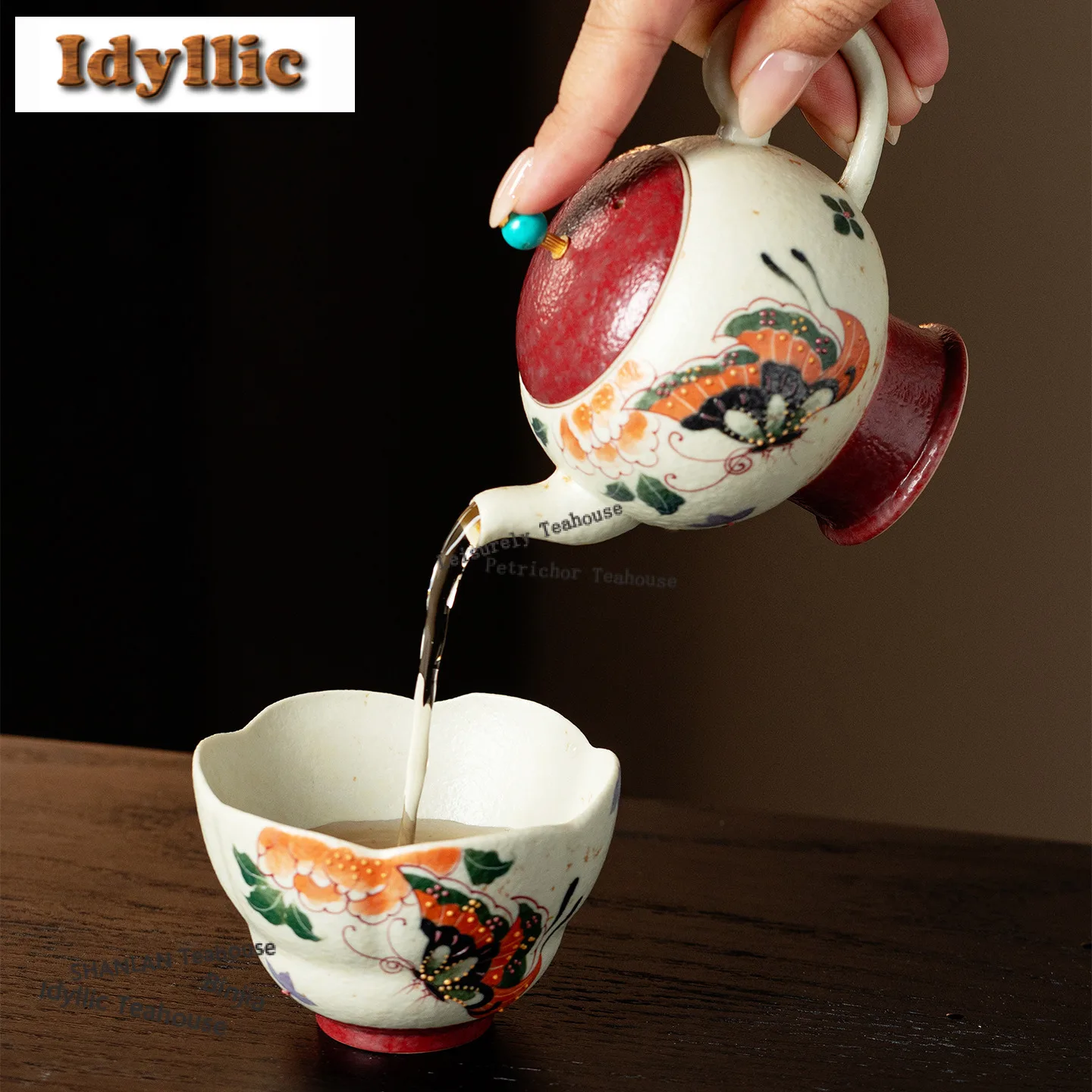 120ml Red Butterfly Flowers Round Bead Teapot Zen Tea Infuser Pot Tea Maker Kettle With Ball Hole Tea Items Accessories Craft