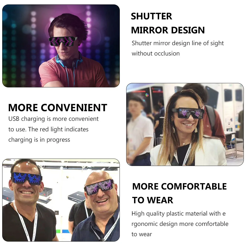 

LED Luminous 5 Interesting Eyewear Colors 10 Modes USB Charging Funny Eyewear Party Accessories Holiday Decor