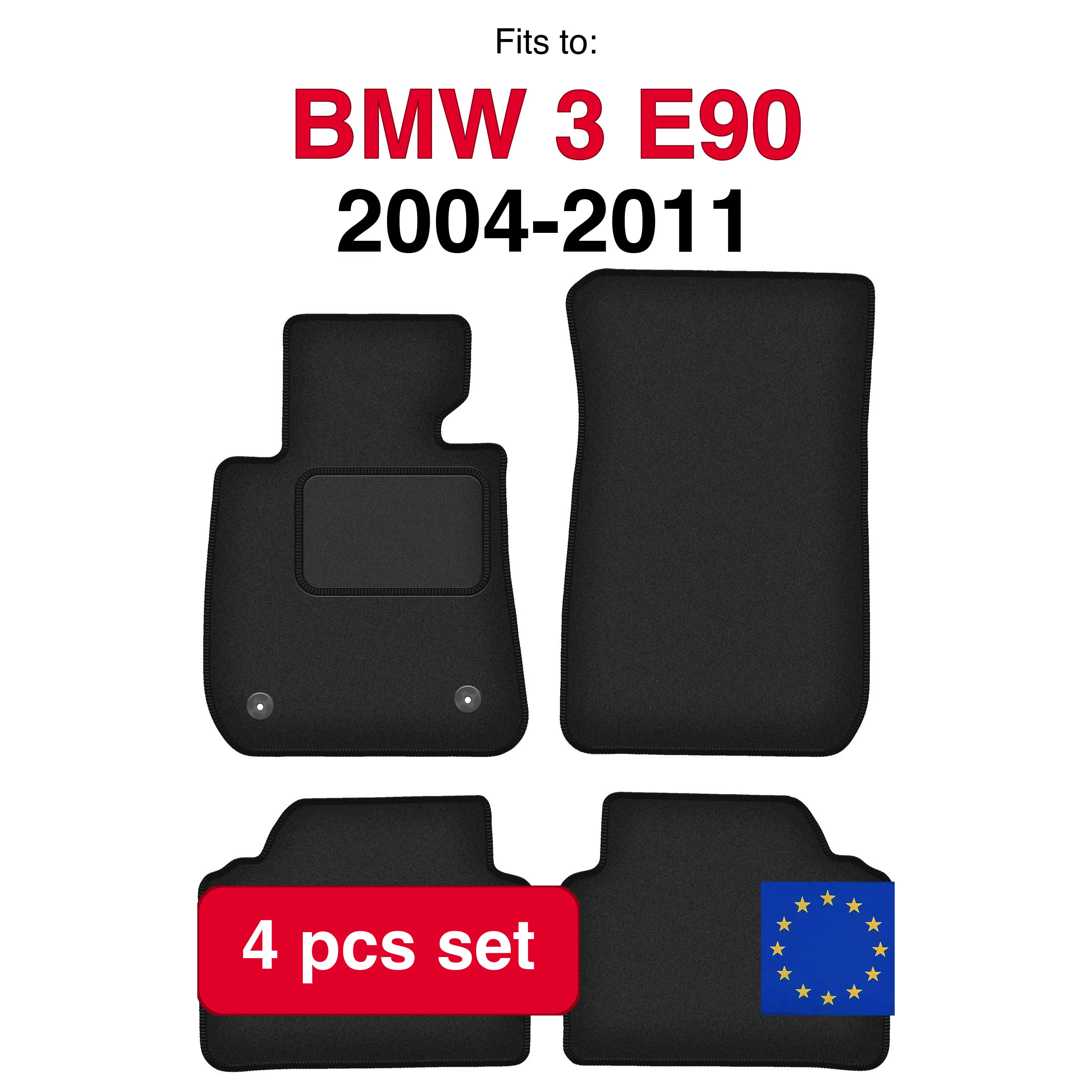 Image of Auto-Velourmatten für BMW 3 E91 Kombi Touring (2004-2011) - Schwarz (4 Stück) passgenaues Autofußmatten-Set