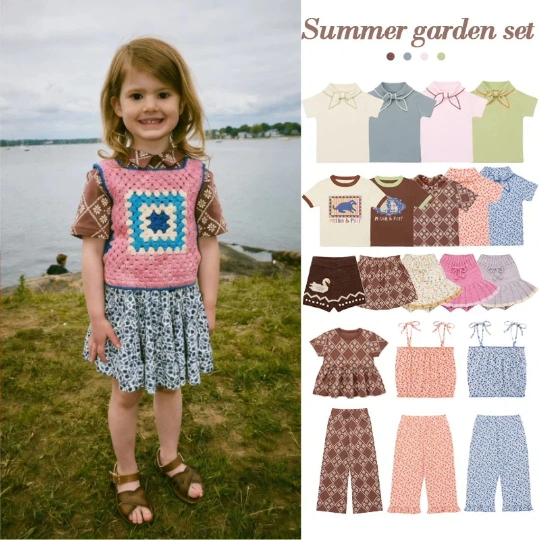 

26 Summer Children's T-Shirt Set With Bow Design Short Sleeve Top And Skirt Long Pants For Girls Countryside MP Style INS Trend