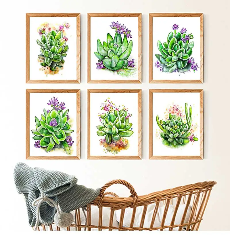 Colorful Succulents Poster Green Plants Succulent Canvas Painting Print Nursery Wall Art Botanical Plants Garden Room Home De