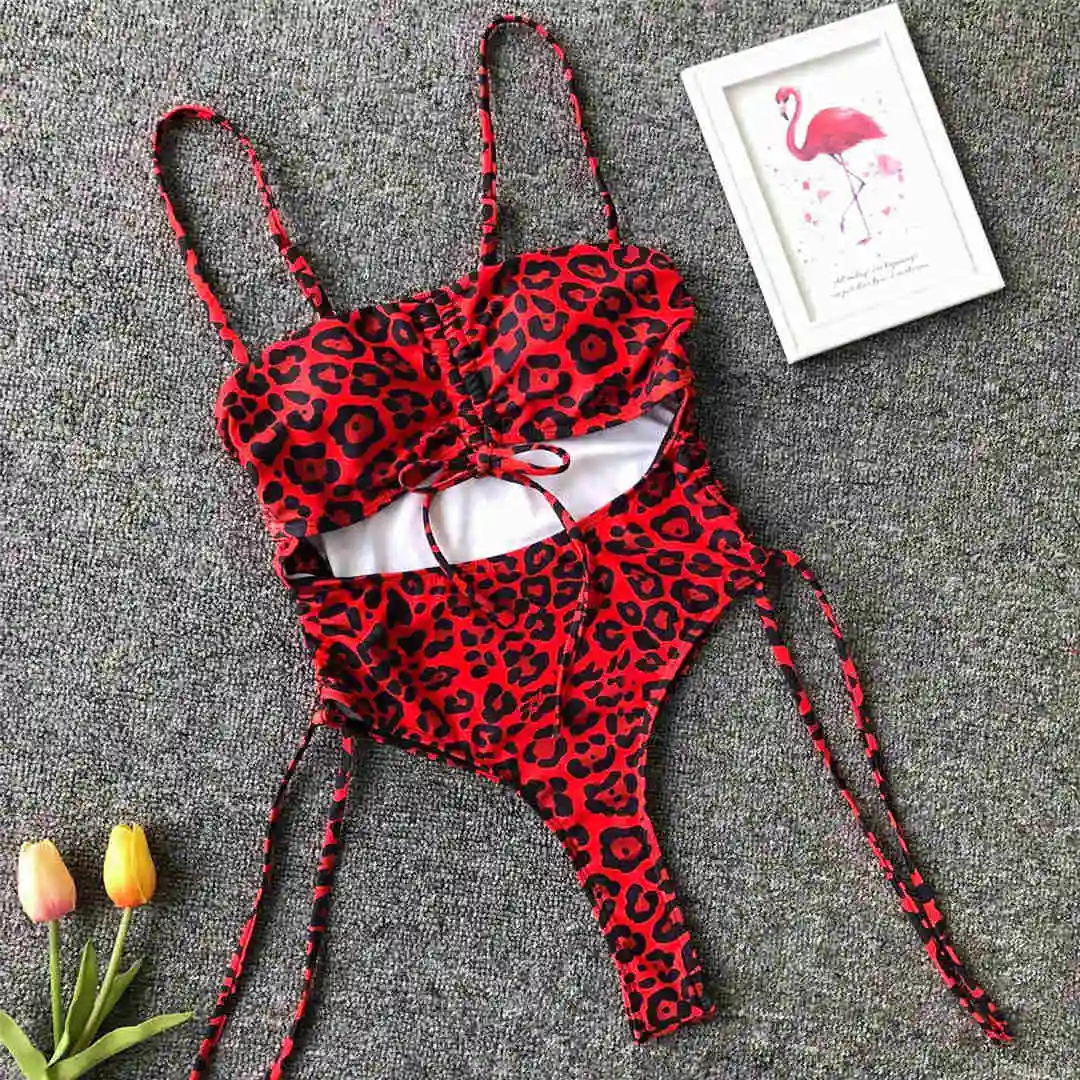 Sexy, mit Schnürung versehener, bauchfreier Monokini-Badeanzug, einteiliger Badeanzug für Damen, Badebekleidung, Damen-Badeanzug mit Leopardenmuster, String-Badehose, Badebekleidung, V1290. – Detail 39