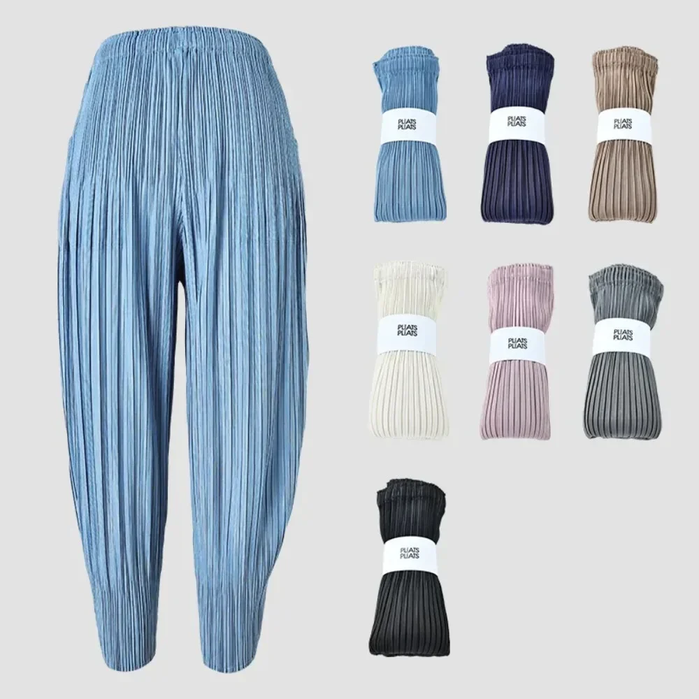 Calça feminina plissada de cortina, calça casual de nove quartos, calça Haren solta de rabanete, novo, 2022