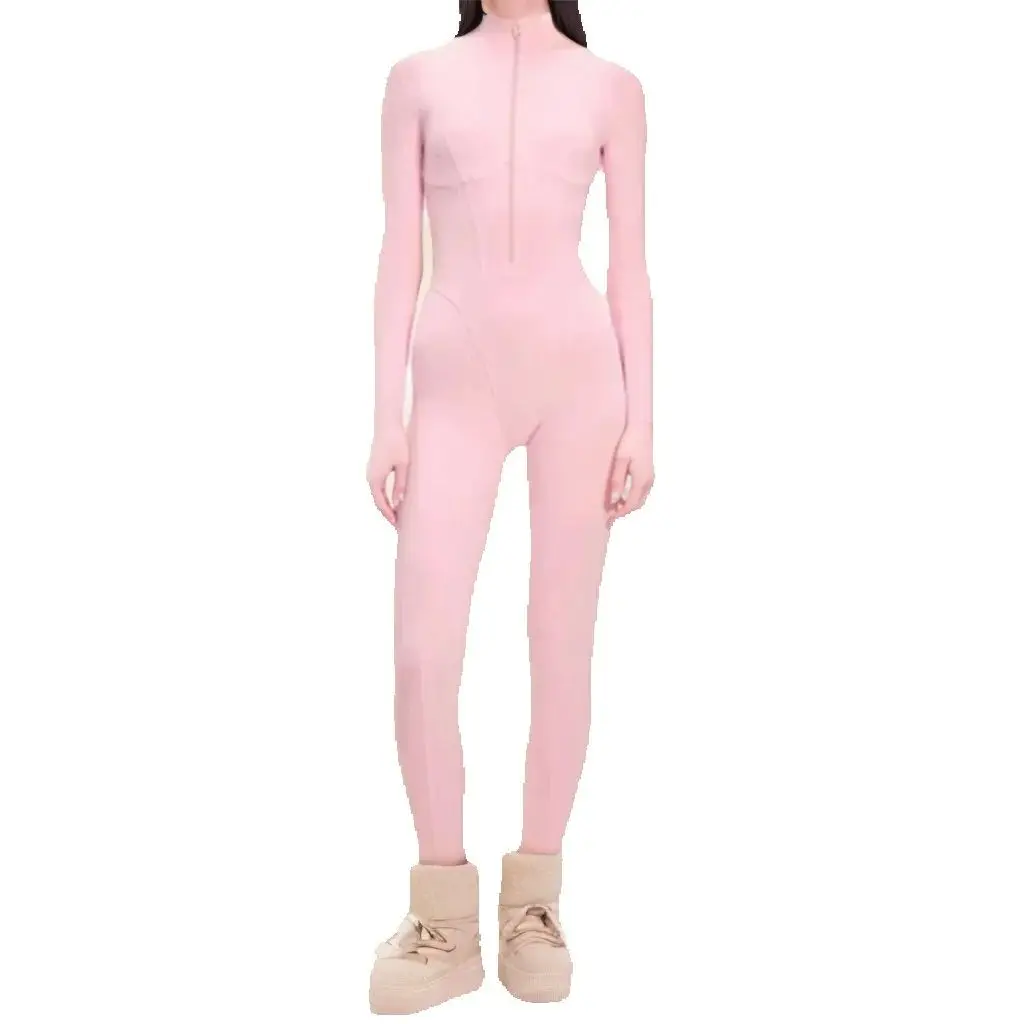 2026 Dames Elegant Skateboard Eendelig Mock Neck Yoga Skibodysuit Vrouwelijke Full Body Strakke Lange Mouw Rits Skiën Jumpsuits