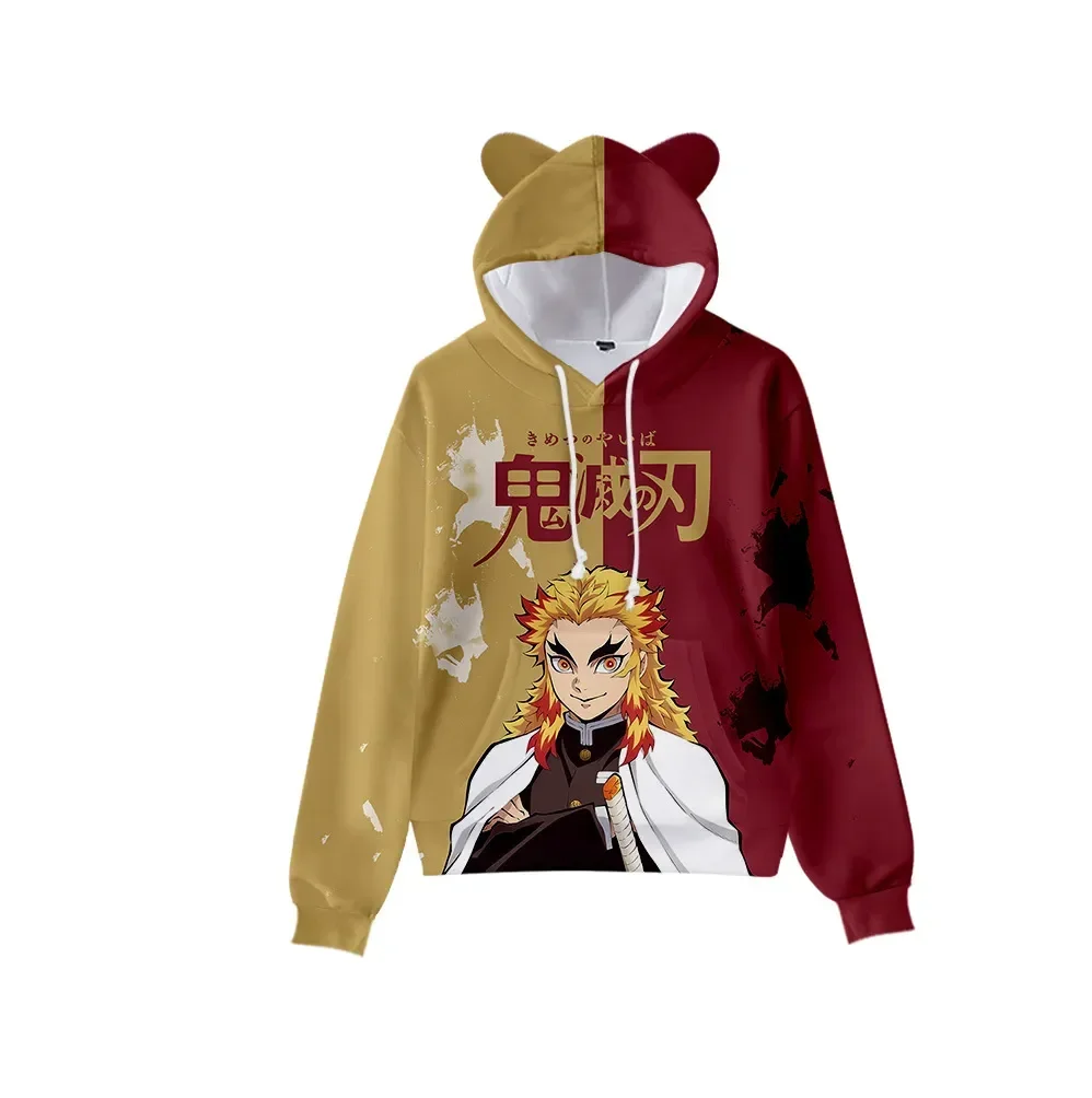 Japan Anime Demon Slayer Pullover Women Hoodie Cat Ears Cartoon Sweatshirt Teens Boys Girls Cosplay Costume Hoodies Sweatshirts