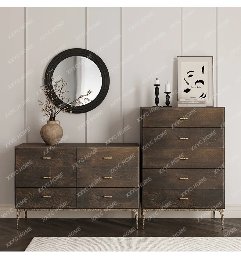 YY  furniture bedroom five buckets all solid wood balcony living room retro TV side cabinet