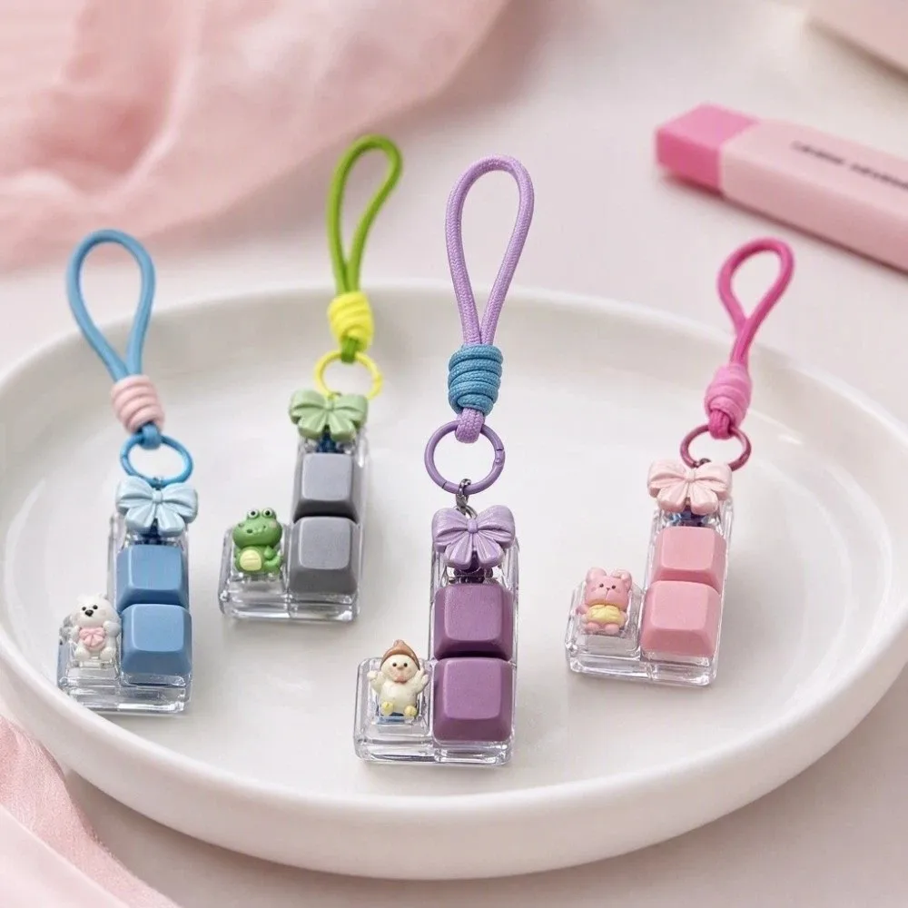 Portable 4 Grids Keyboard Clicker Keychain Rabbit Frog Bear Duck Cartoon Animal Stress Relief Keyring Creative Bowknot