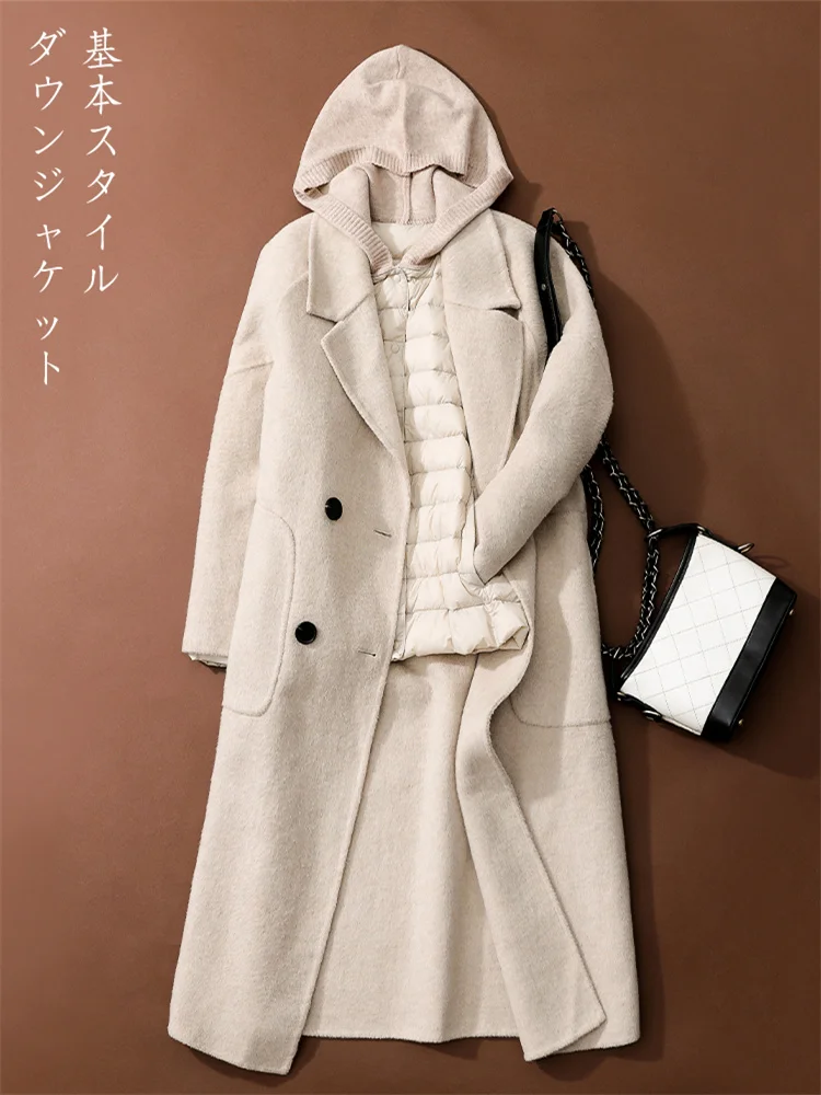 Women Knitted Patchwork Hooded Down Jacket Autumn Winter Ultra Light Thin White Duck Down Coat Female Short Warm Puffer Parkas