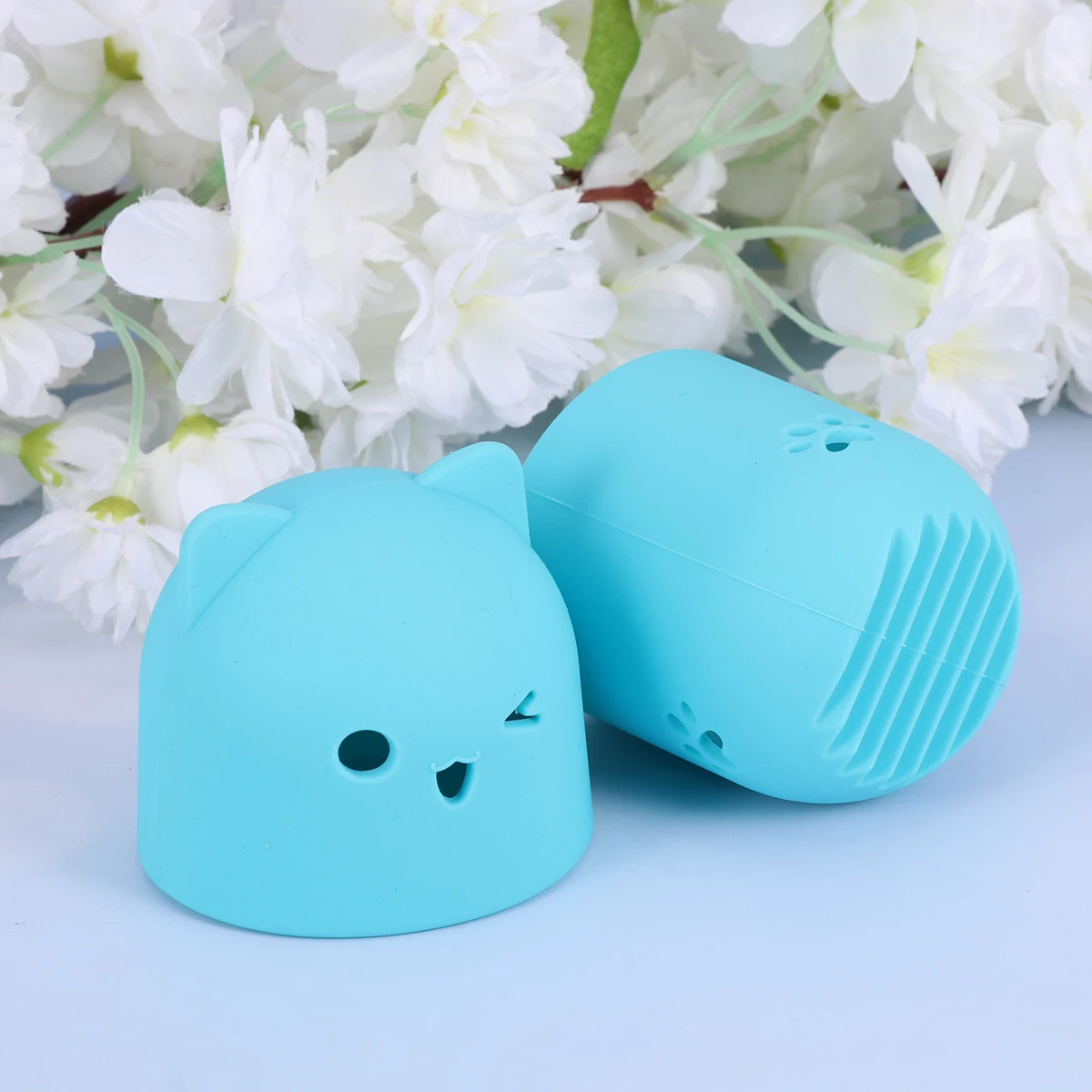 

2Pcs Blender Case Durable Silicone Makeup Sponge Holder Powder Puff Storage Box Drying Stand Purple Light Blue